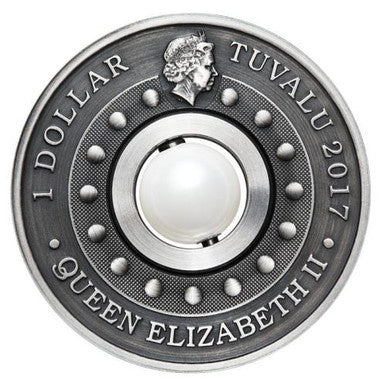 Tuvalu 2017 $1 Dragon & Pearl 1oz Silver Rotating Antiqued Coin