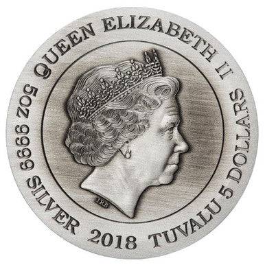 Tuvalu 2018 $5 Dragon 5oz Silver Antiqued Coin