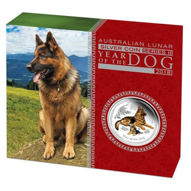 2018 $1 Lunar Year of The Dog 1oz Silver Coloured Proof Coin