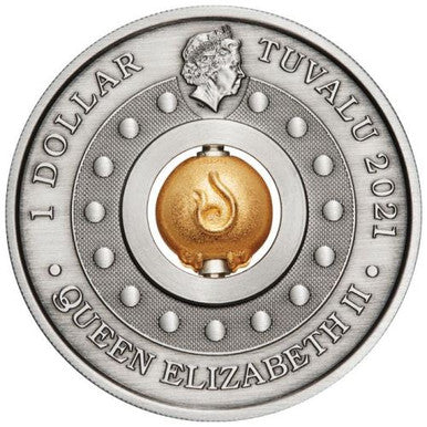 Tuvalu 2021 $1 Year of The Ox Rotating Charm 1oz Silver Antiqued Coin