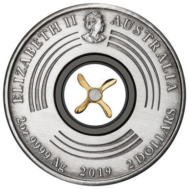2019 $2 Centenary of The First Flight England To Australia 2oz Silver Rotating Antiqued Coin