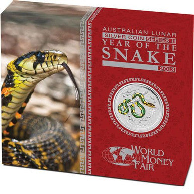 2013 $1 WMF Berlin Lunar Year of The Snake 1oz Silver Coloured Coin