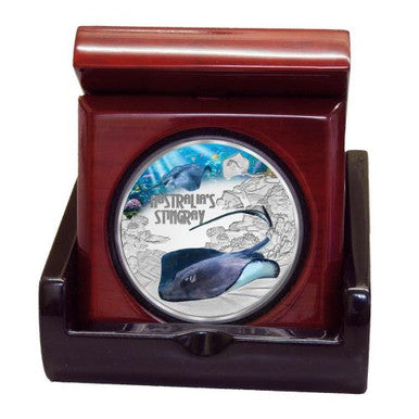 Tuvalu 2021 $1 Deadly and Dangerous Stingray 1oz Silver Coloured Proof Coin