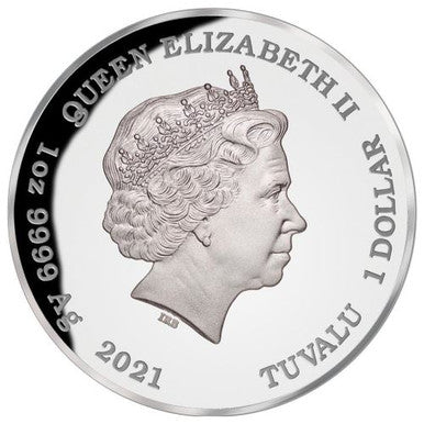 Tuvalu 2021 $1 Deadly and Dangerous Stingray 1oz Silver Coloured Proof Coin