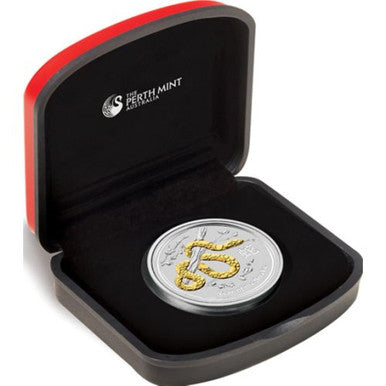 2013 $1 Lunar Snake 1oz Silver Gilded Coin