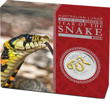 2013 $1 Lunar Snake 1oz Silver Gilded Coin