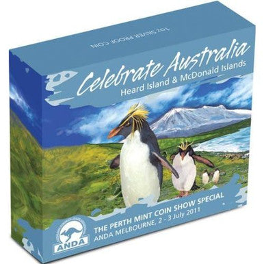 2011 $1 ANDA Melbourne Coin Show Special Celebrate Australia Heard and McDonald Islands 1oz Silver Coloured Proof Coin