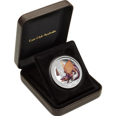 Tuvalu 2014 $1 Mythical Creatures Dragon 1oz Silver Coloured Proof Coin