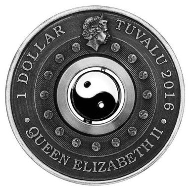 Tuvalu 2016 $1 Yin Yang Rotating Charm 1oz Silver Antiqued Coin