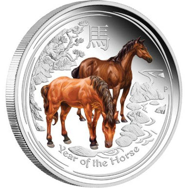 2014 $1 Lunar Year of The Horse 1oz Silver Coloured Proof Coin