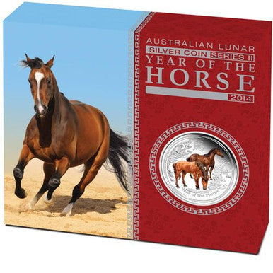 2014 $1 Lunar Year of The Horse 1oz Silver Coloured Proof Coin