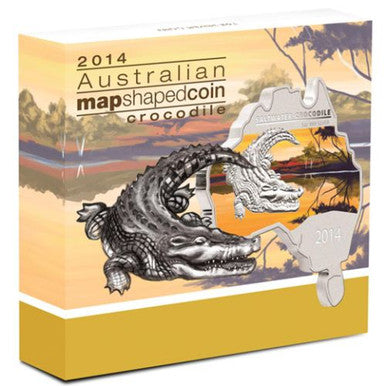 2014 $1 Australian Map Shaped Crocodile 1oz Silver Coin