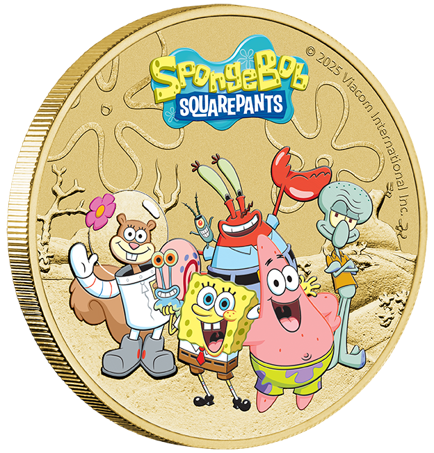 Tuvalu 2025 $1 Spongebob Squarepants and Friends Coloured Uncirculated Coin