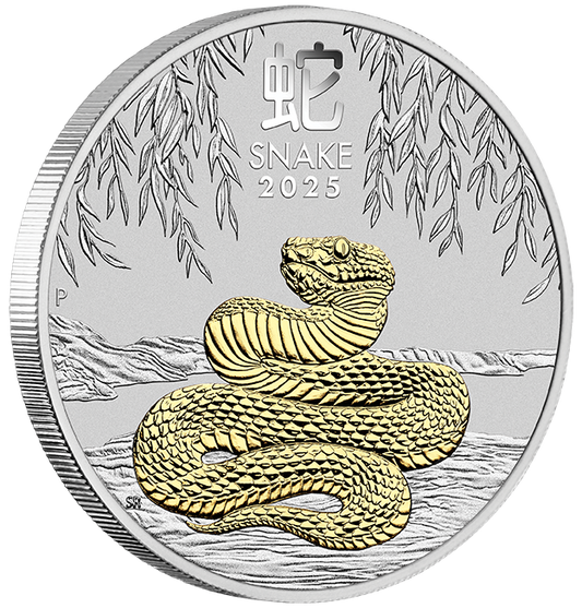 2025 $1 Lunar Year of The Snake 1oz Silver Gilded Coin