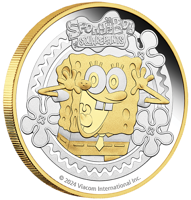 Tuvalu 2024 $2 Spongebob Squarepants 2oz Silver Gilded Proof Coin