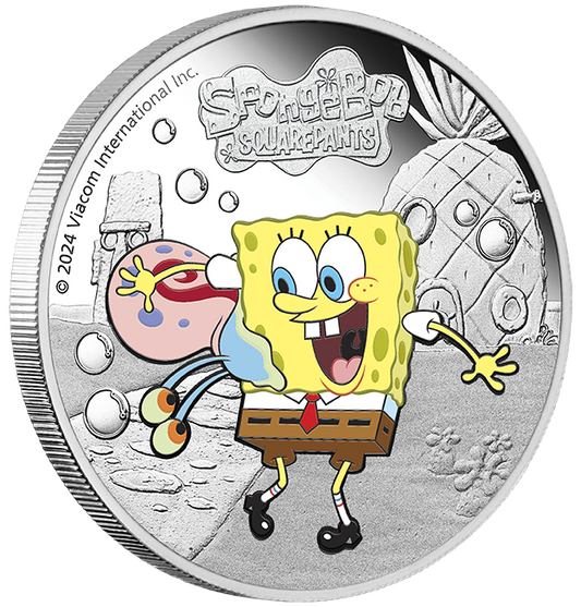 Tuvalu 2024 $1 SpongeBob Squarepants and Gary 1oz Silver Coloured Proof Coin