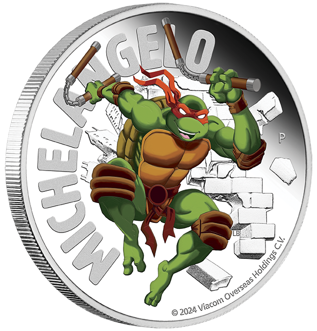 Tuvalu 2024 $1 Teenage Mutant Ninja Turtles Michelangelo 1oz Silver Coloured Proof Coin
