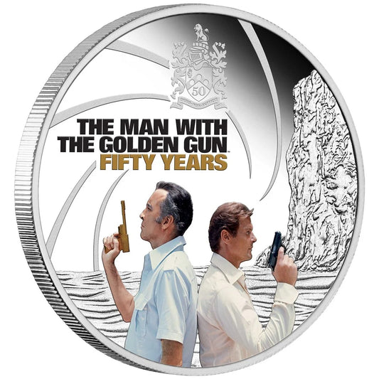 Tuvalu 2024 $1 James Bond 007 The Man With The Golden Gun 50th Anniversary 1oz Silver Coloured Proof Coin