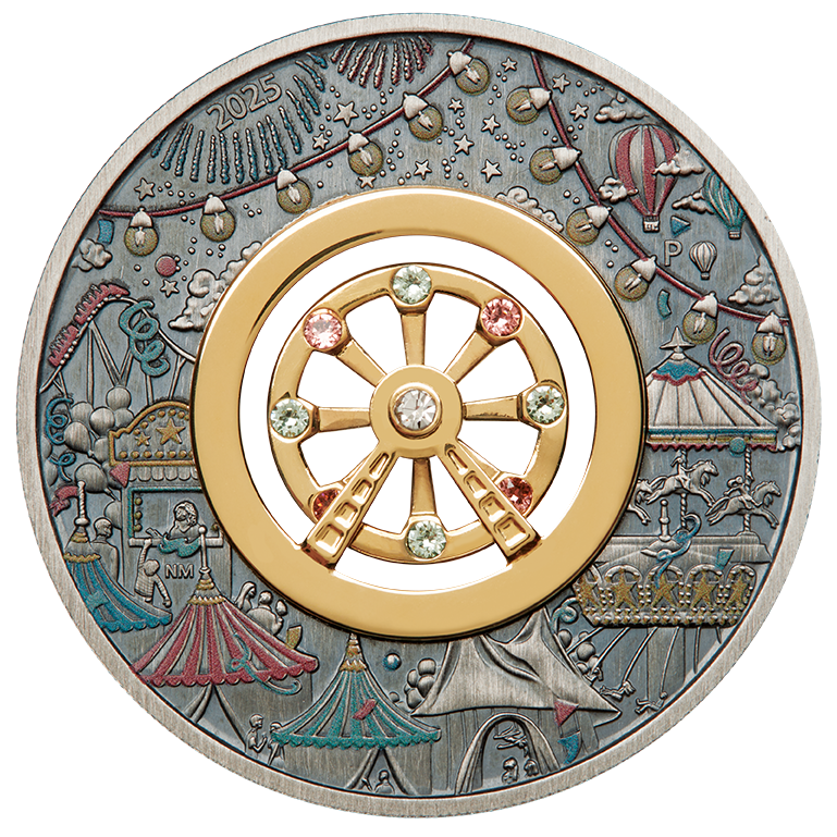 Tuvalu 2025 $2 Ferris Wheel 2oz Silver Antiqued Coloured Coin
