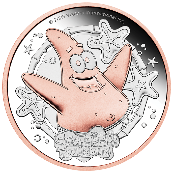 Tuvalu 2025 $2 Spongebob Squarepants Patrick Selectively Pink Gold Plated 2oz Silver Proof Coin