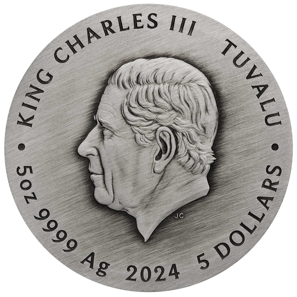 Tuvalu 2024 $5 Five Auspicious Creatures 5oz Silver Coloured Antiqued Coin