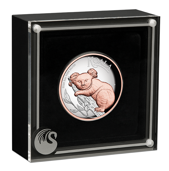 2025 $8 Australian Koala 5oz Silver High Relief Pink Gold Gilded Proof Coin