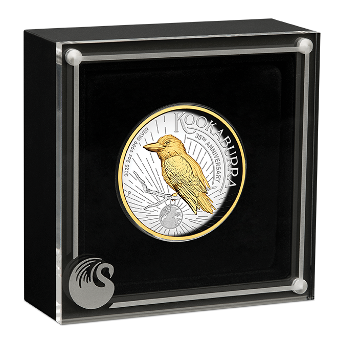 2025 $2 Australian Kookaburra 35th Anniversary Selectively Gold Plated 2oz Silver High Relief Proof Coin