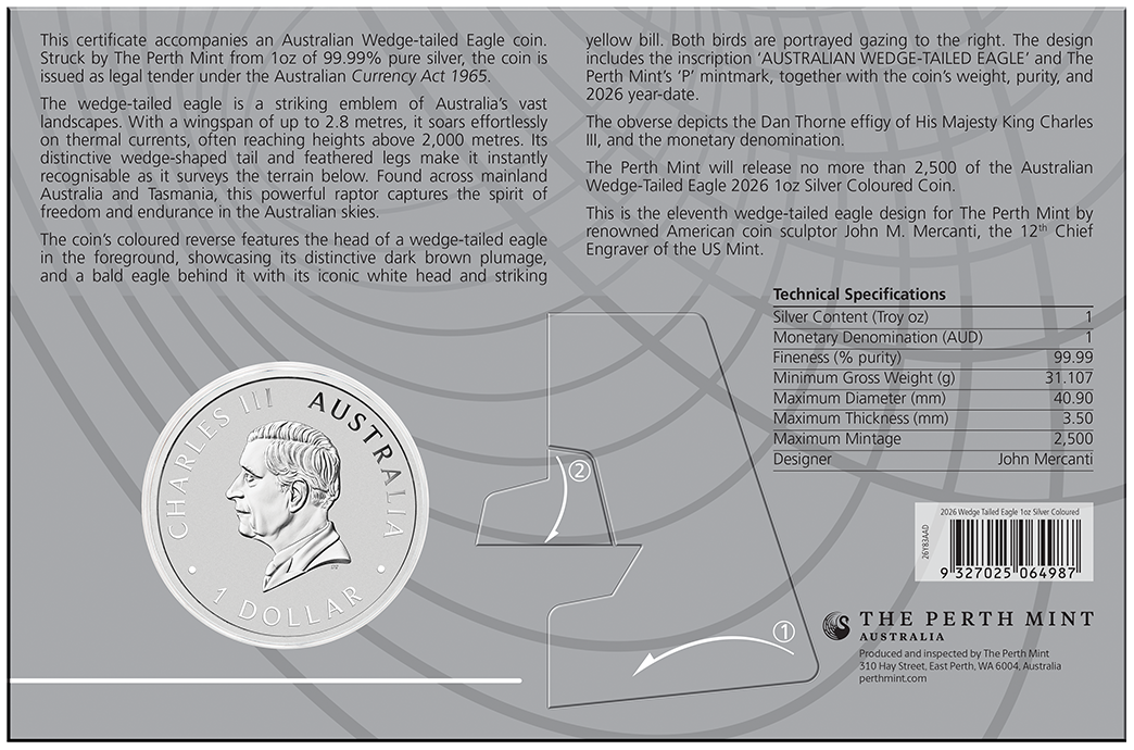 2026 $1 Australian Wedge-Tailed Eagle 1oz Silver Coloured Uncirculated Coin