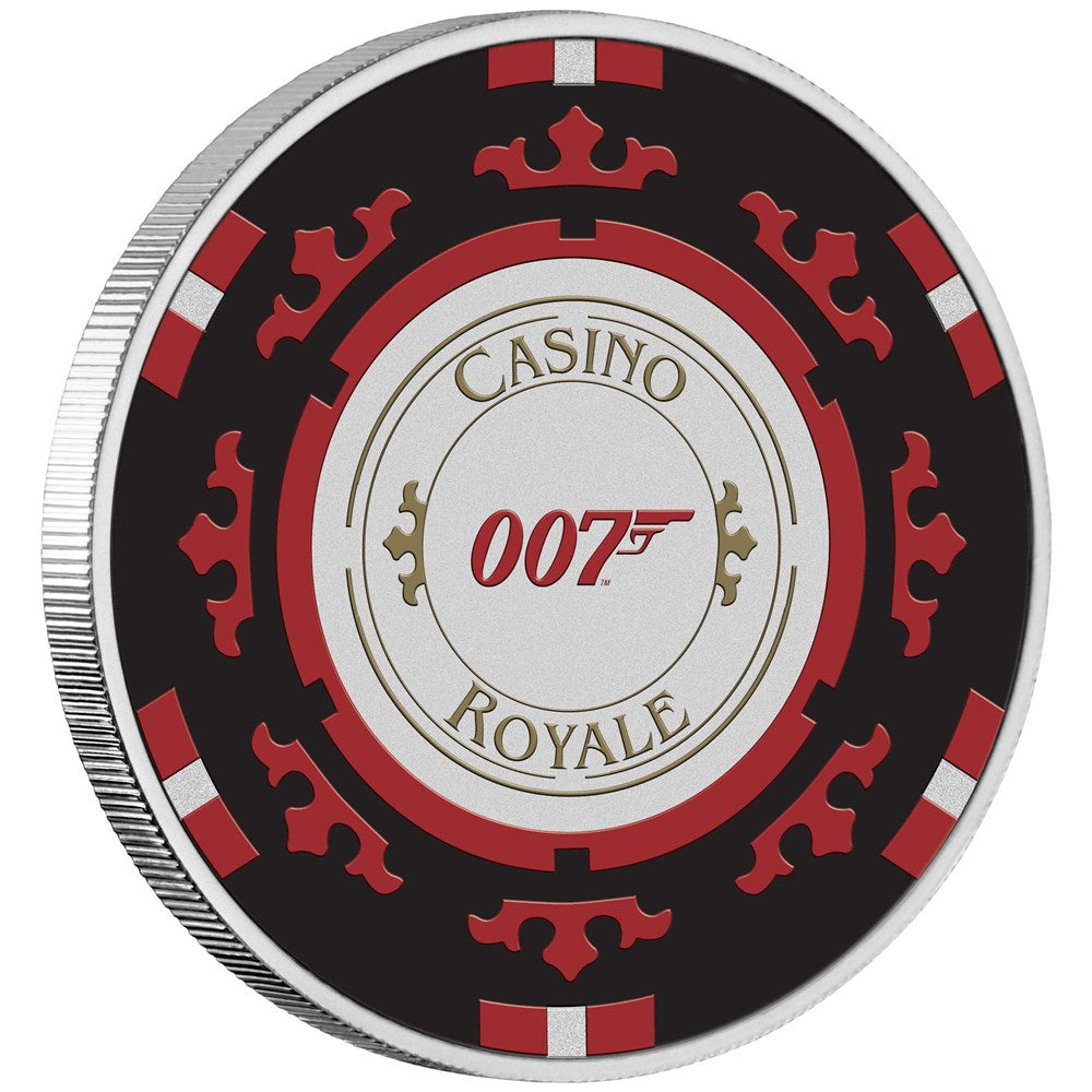 Tuvalu 2023 $1 James Bond 007 Casino Royale Chip 1oz Silver Coloured Uncirculated Coin