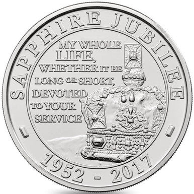 UK 2017 £5 The Sapphire Jubilee of Her Majesty The Queen 65 Years of Loyalty and Affection Uncirculated Coin