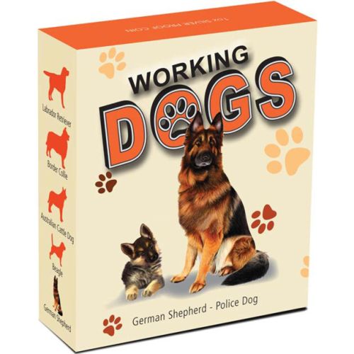 Tuvalu 2011 $1 Working Dogs German Shepard Police Dog 1oz Silver Coloured Proof Coin
