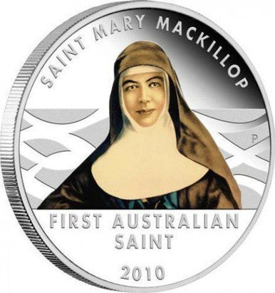 2010 $1 Mary Mackillop First Australian Saint 1oz Silver Coloured Proof Coin