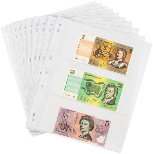 VST Banknote Album Refill Pages 3 Pocket 10 Pack