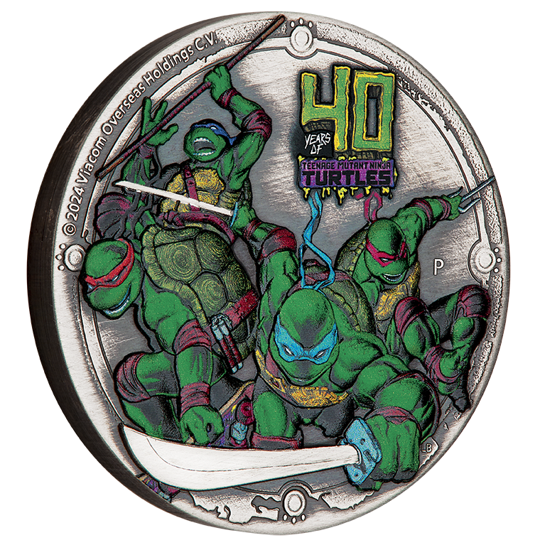 Tuvalu 2024 $2 Teenage Mutant Ninja Turtles 40th Anniversary 2oz Silver Coloured Antiqued Coin