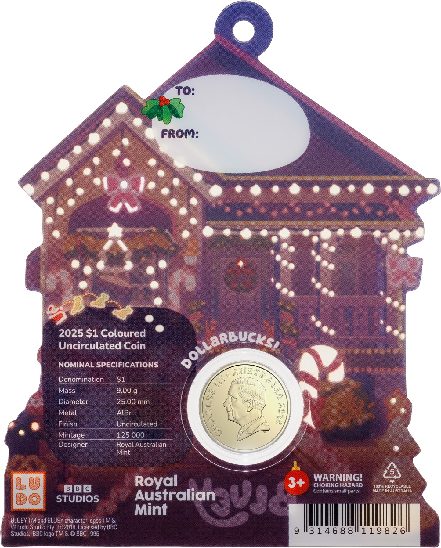 2025 $1 Bluey Christmas Coloured Uncirculated Coin