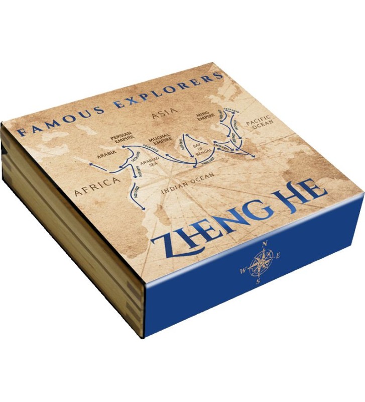 Niue 2020 $5 Famous Explorers Zheng He 2oz Silver with Porcelain Insert Antiqued Coin