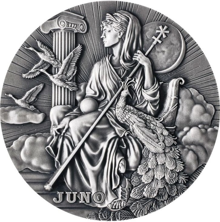 Niue 2022 $2 Roman Gods Juno 2oz Silver Antiqued Coin