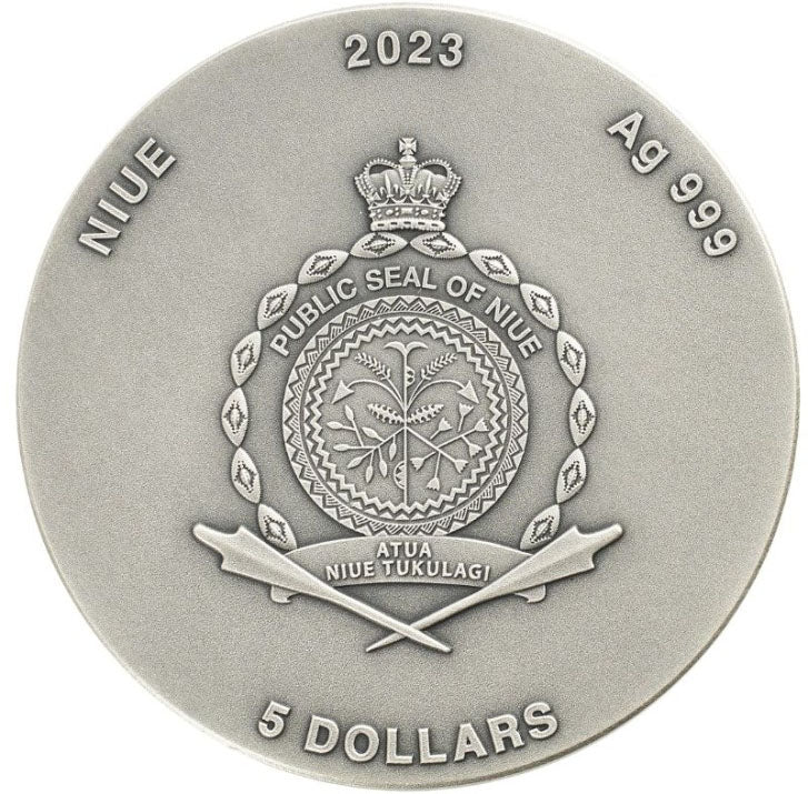 Niue 2023 $5 Rick and Morty 2oz Silver Coloured Antiqued Coin