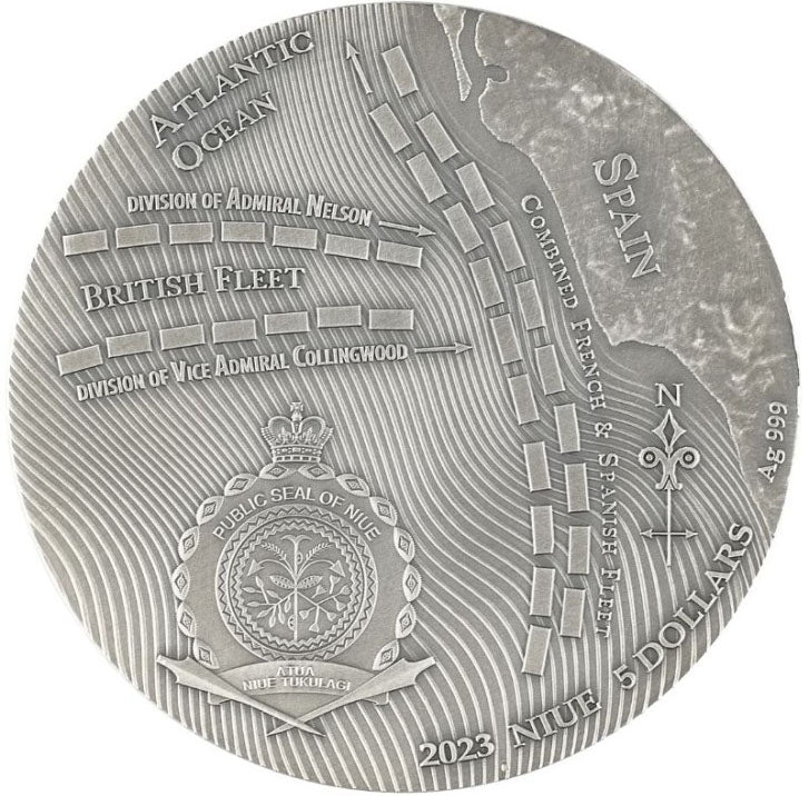Niue 2023 $5 Sea Battles The Battle of Trafalgar 2oz Silver Proof Coin