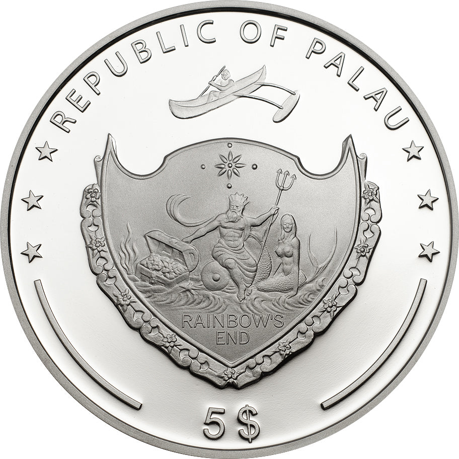 Palau 2014 $5 Marine Life Protection Beauty of The Sea with Pearl Insert Silver Coloured Proof Coin