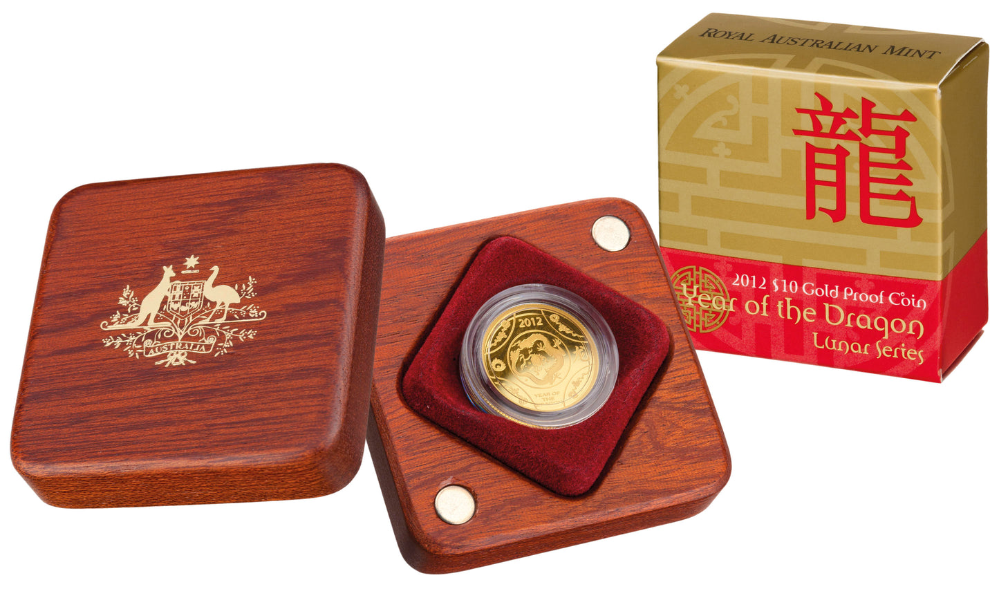 2012 $10 Lunar Year of The Dragon 1/10oz Gold Proof Coin