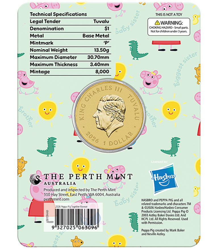 Tuvalu 2026 $1 Peppa Pig Together Forever Coloured Uncirculated Coin