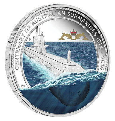 2014 $1 Royal Australian Navy Centenary Submarine Service 1oz Silver Coloured Proof Coin with Replica Badge Set
