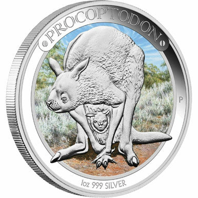 2013 $1 Megafauna Procoptodon 1oz Silver Coloured Proof Coin