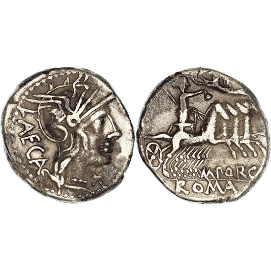 Roman Republic, M. Porcius Laeca, Silver Denarius, 125 BC, VF