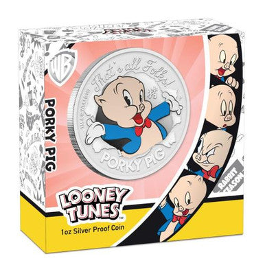 Tuvalu 2019 $1 Looney Tunes Porky Pig 1oz Silver Coloured Proof Coin