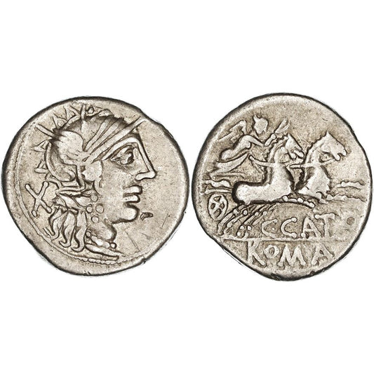 Roman Republic, C. Porcius Cato, Silver Denarius, 123 BC, nVF