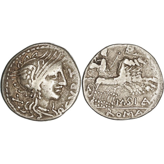 Roman Republic, Q. Curtius & M. Iunius Silanus, Silver Denarius, 116-115 BC, nVF