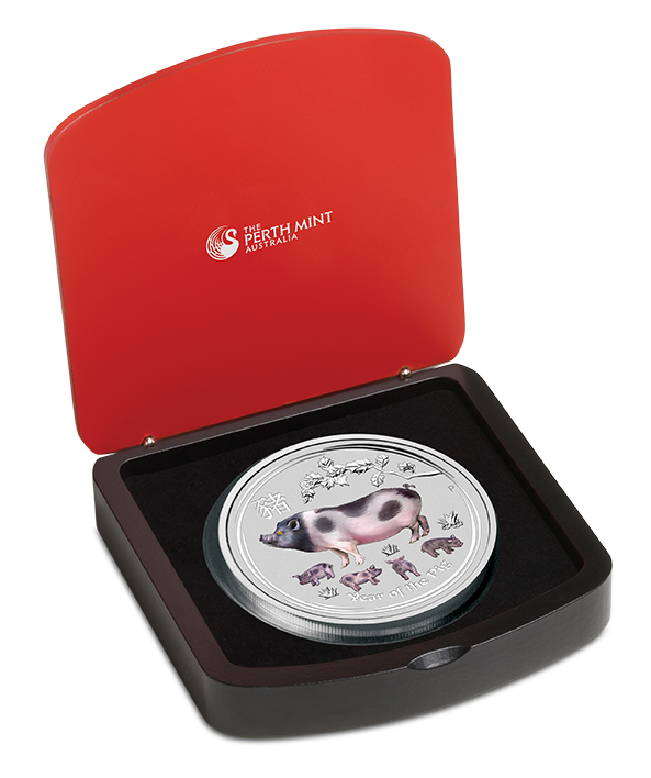 2019 $30 Year of the Pig Kilo Silver Gemstone Edition