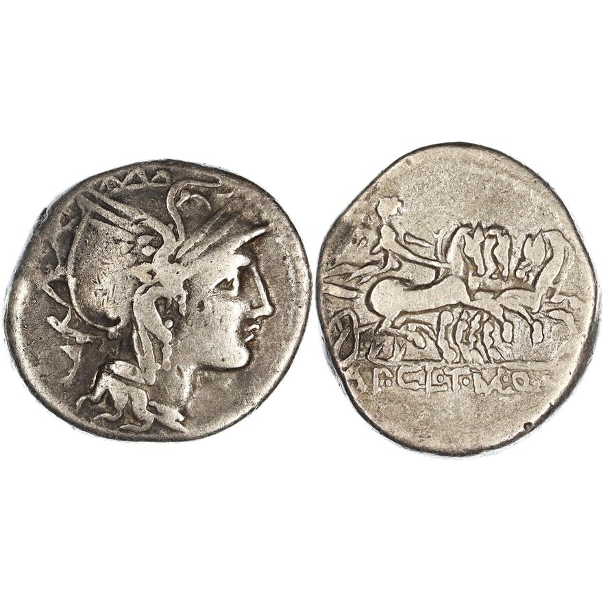 Roman Republic, Ap. Claudius Ap.f. C.n. Pulcher, T. Manlius Mancinus & Q. Urbinius, Silver Denarius, 111-110 BC, gF-nVF